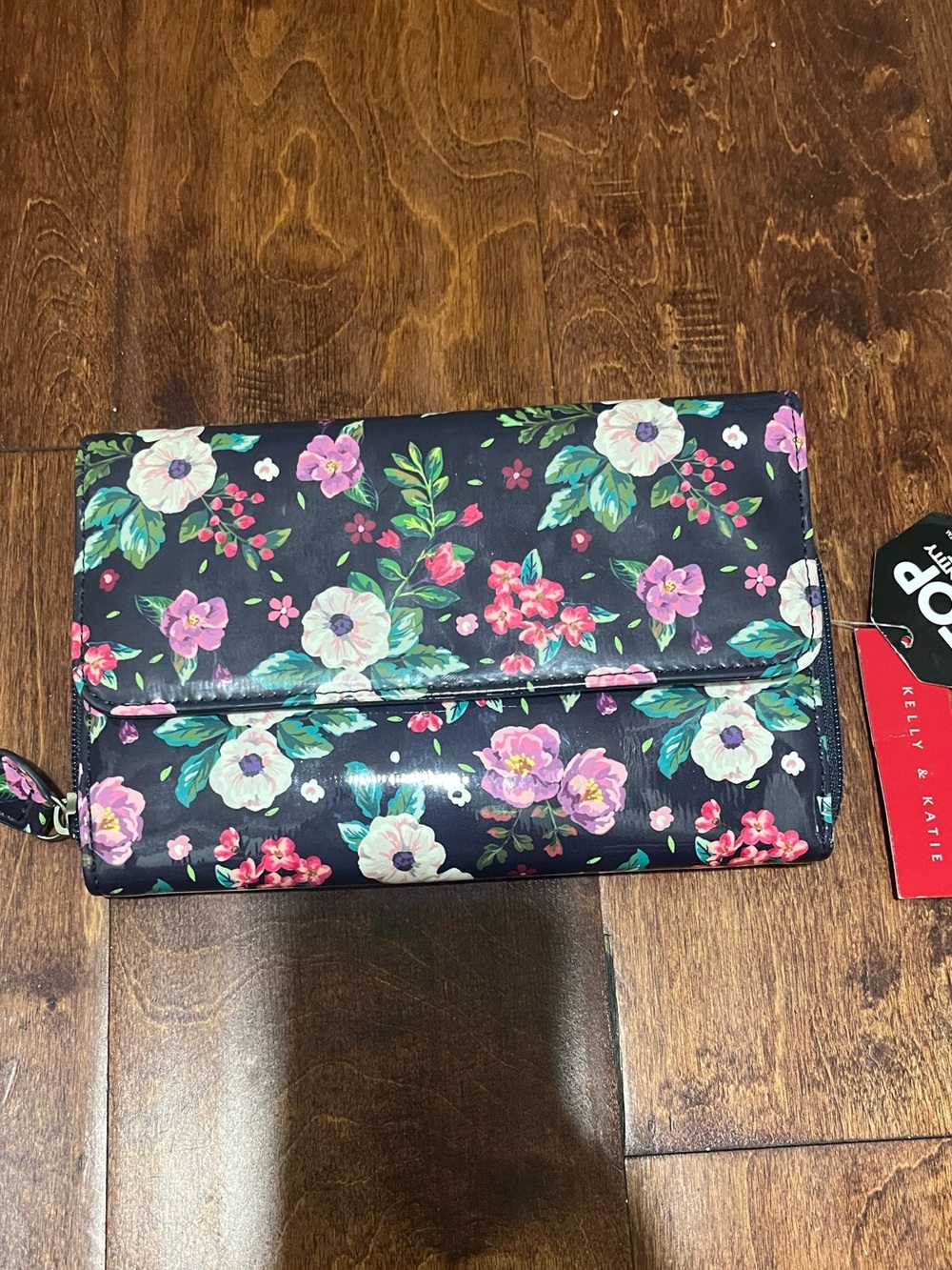 Kelly & Katie Navy Floral Fold-Over Wallet with Pink & White Flowers